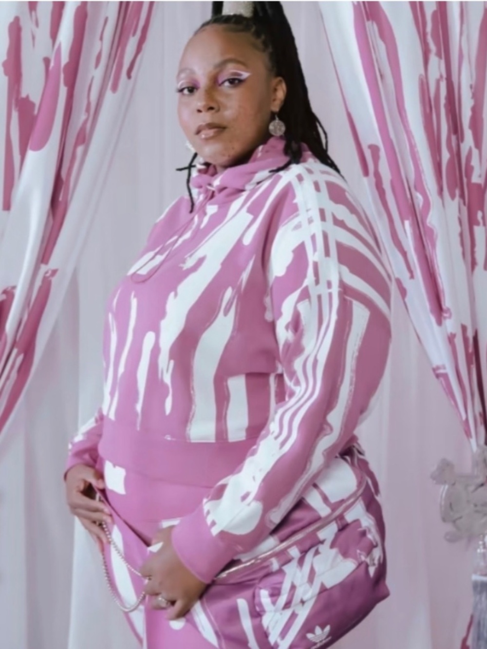 ADIDAS WOMEN'S X THEBE MAGUGU DRAWCORD HOODIE SEMI PULSE LILAC/WHITE